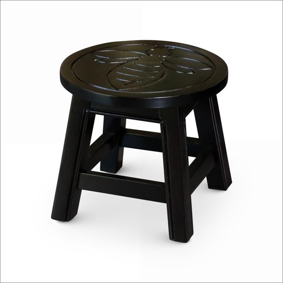 Carved Wooden Queen Bee Step Stool, Dark Brown, Portable Small Step Stool for Adults, Home Kitchen Bathroom Use