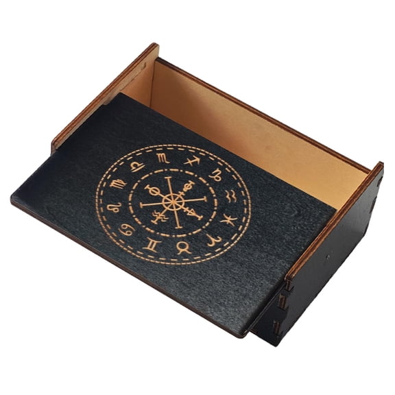 Carved Wooden Storage Box with Assorted Sacred Geometry Patterns, Black Wiccan Altar Box for Jewelry & Tarot Cards, 5.23" x 3.54" x 2.17"