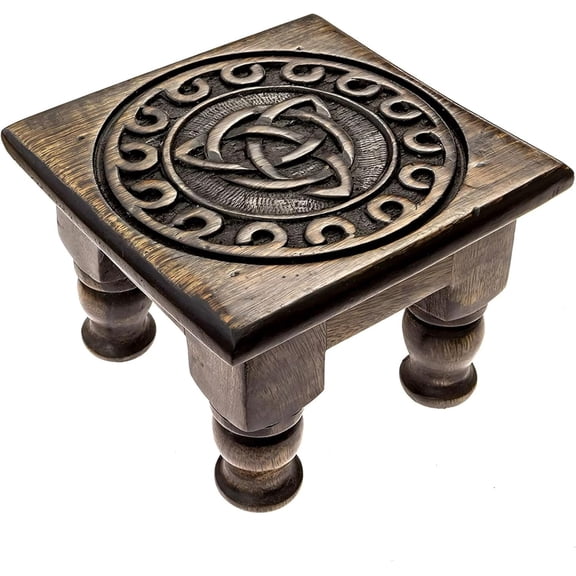 Carved Wooden Triquetra Altar Table - 12 Inches Wide, 6 Inches Tall