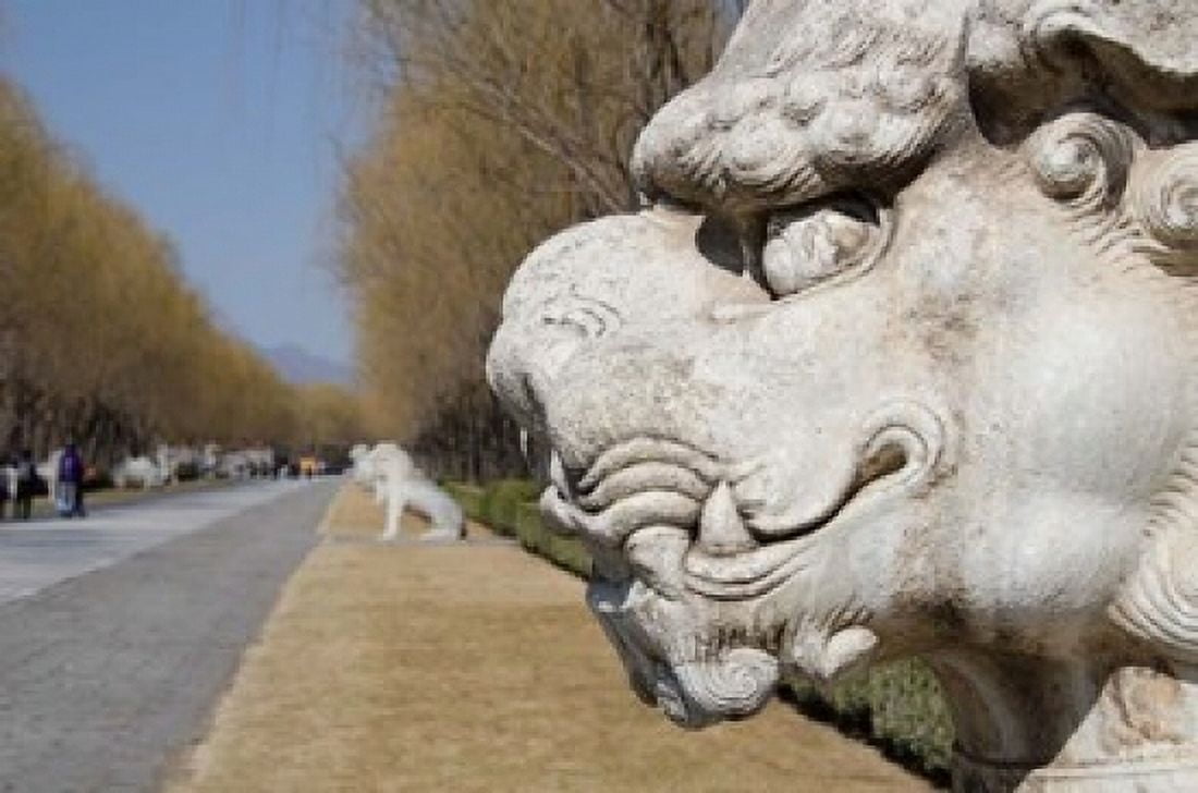 Carved statues of lion creature Changling Sacred Way Beijing China Canvas Art - Cindy Miller Hopkins DanitaDelimont (16 x 11)