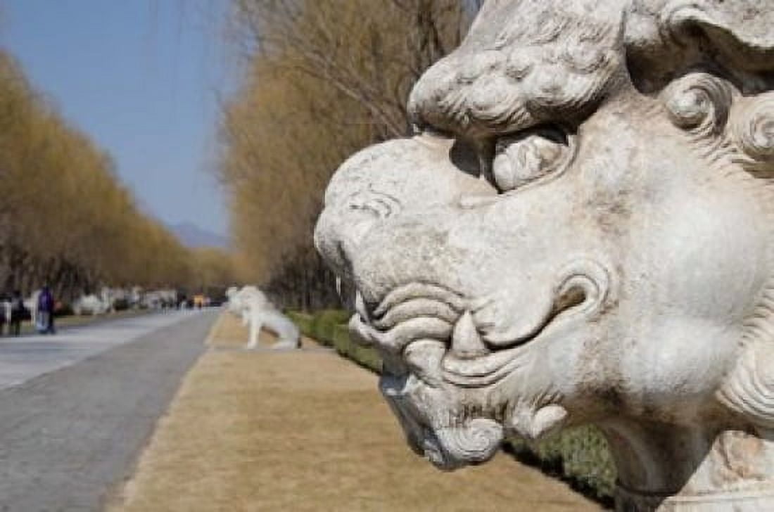 Carved statues of lion creature Changling Sacred Way Beijing China Canvas Art - Cindy Miller Hopkins DanitaDelimont (33 x 22)