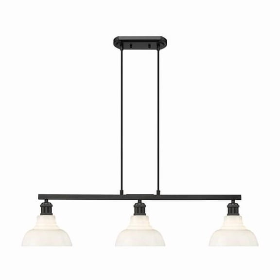 Yep by Golden Lighting Carver 3-light Island Light in Matte Black and Vintage Milk Glass