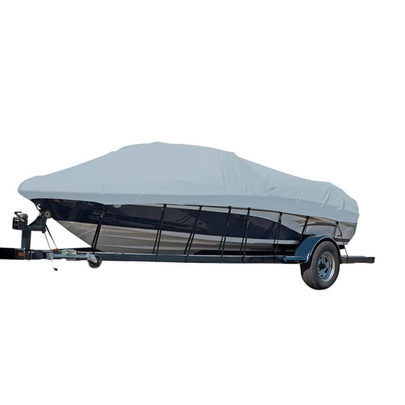 Carver 77119S-11 Styled-to-Fit Boat Cover for V-Hull I/O Runabout Boats (Including Euro-Style) with Windshield and Hand or Bow Rails - 19'6", Mist Gray