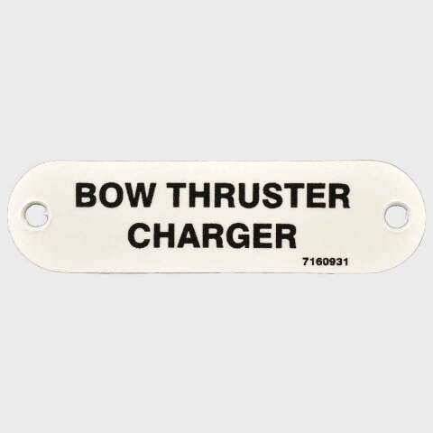 Carver Boat Bow Thruster Charger Label 7160931 | 2 3/4 x 3/4 Inch White Plastic