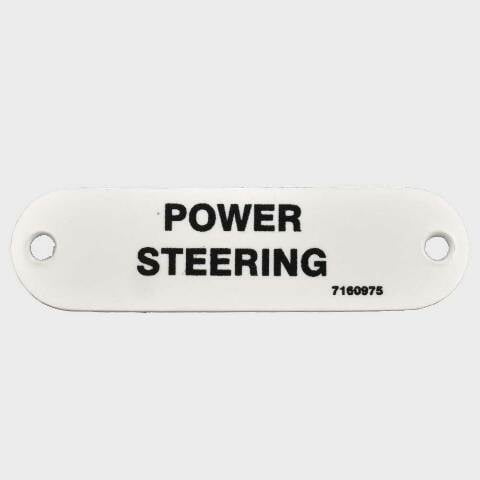 Carver Boat Power Steering Label 7160975 | 2 3/4 Inch White Plastic
