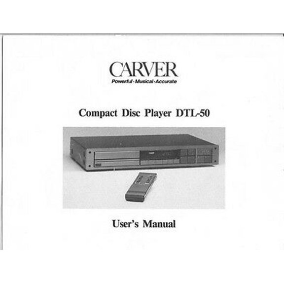 Instruction Manual ONLY for Carver DTL-50 CD Player Owners Manual REPRINT