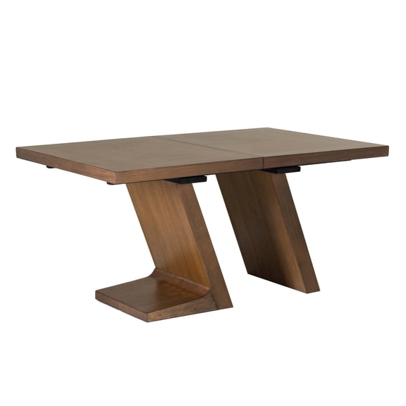 Linon Carver Extendable Dining Table with Thick Modern Styled Legs in Brown Wood