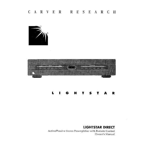 Instruction Manual ONLY for Carver Lightstar Direct preamp Preamp Owners Manual REPRINT