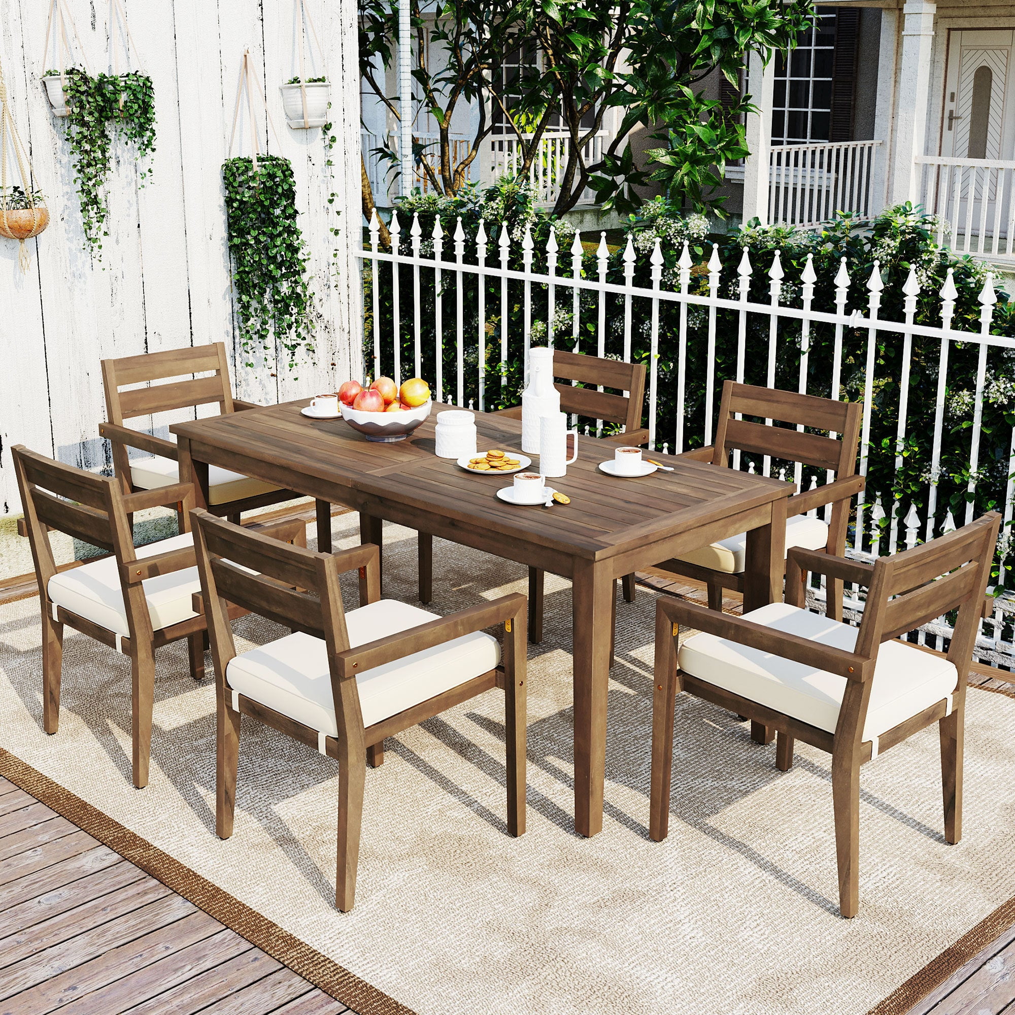 Carver Patio Acacia Wood Outdoor Dining Table And Chairs Set - Burly ...