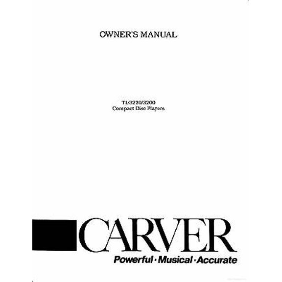 Instruction Manual ONLY for Carver TL-3200 CD Player Owners Manual REPRINT