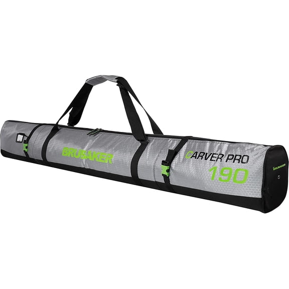 CarverTec Pro Ski Bag for 1 Pair of Skis and Poles - Silver Green