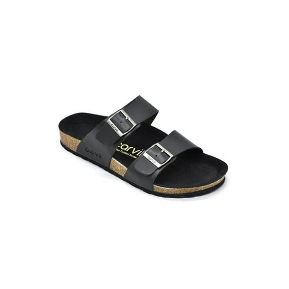Carvil Sandals 5M.COL.002.05.42 Colorado Men Two-Strap Genuine Leather Footbed Sandals, Black - Size 42