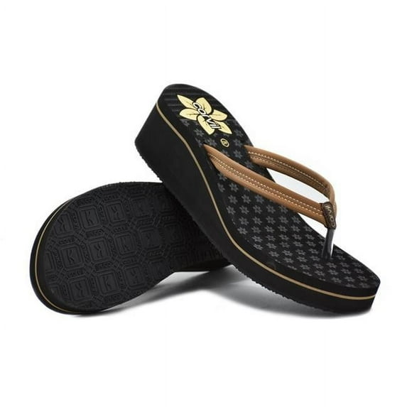 Carvil Sandals 5W.NIC.001.6F.37 Nicole Women Wedge Heel Flip Flops, Black & Mocca - Size 37