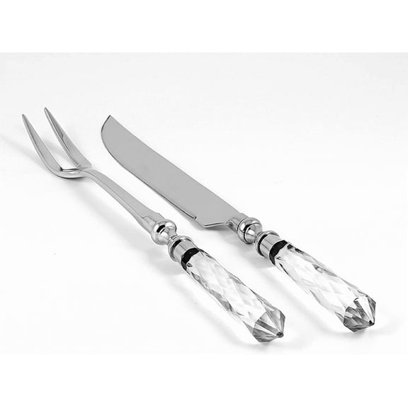 Carving 2 Pc Set - Knife 14" Long - Two Tined Fork 13" Long - Crystal Handle - Beautiful Gift Box - by Barski - Made in Europe