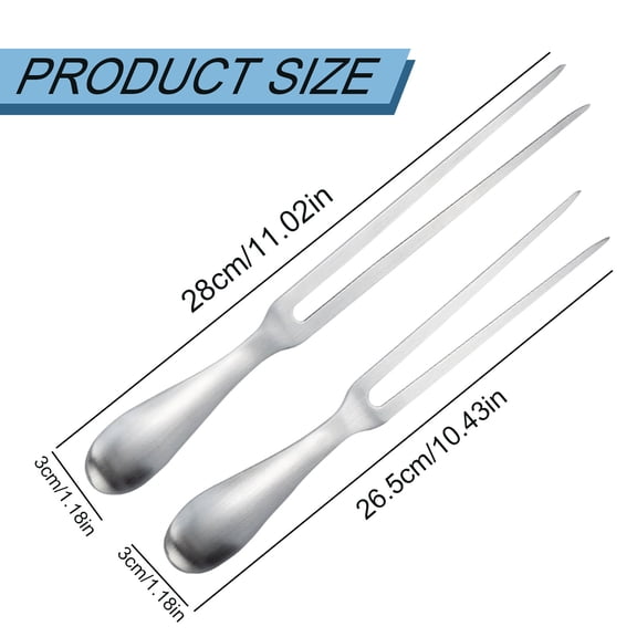 Carving Fork for Meat, 10.4" & 11" Two-Prong Stainless Steel Meat Fork with Long Heat-Resistant Handle, Durable and Practical for Grilling, Cooking, and Serving, 2Pcs, Easy Cleaning(Silver,10.4x1.2")