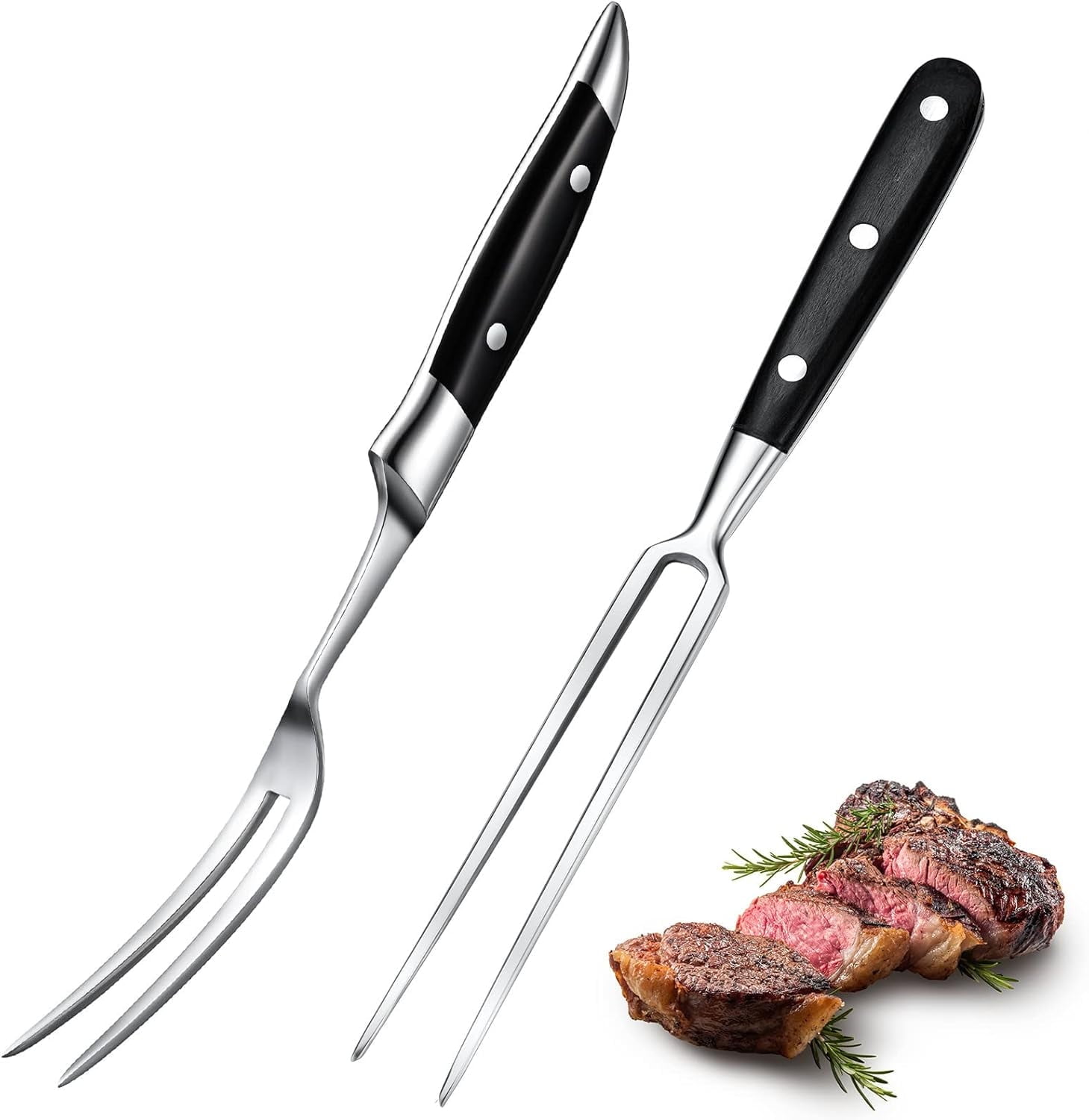 Carving Fork for Meat Set of 2 - Stainless Steel 12" Meat Fork with Long Heat-Resistant Handle, Durable and Convenient for Grilling, Cooking, Serving - Classic Two-Prong BBQ Design