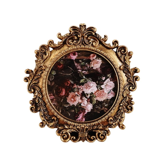 Carving Golden Photo Frame With Antique Design Resins Round Picture Frame For Anniversary Wedding Or Housewarmings Gift