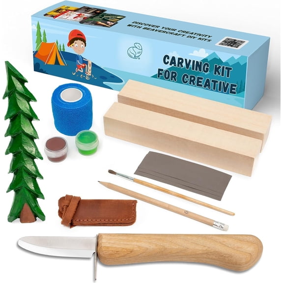 Carving Kit for & Beginner DIY08 - Whittling Kit for 14+ Woodworking Starter Hobby Kits for Boys Crafts Projects DIY Gifts, Carving Set Whittling & Basswood