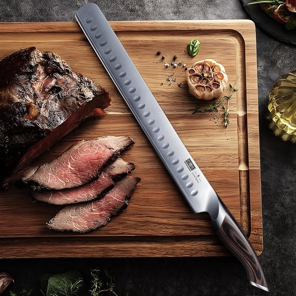 Carving Knife 12 Inch, Japanese High Carbon Steel Slicing Knife with Ergonomic Pakkawood Handle, Brisket Knives for Meat Cutting, BBQ, Turkey