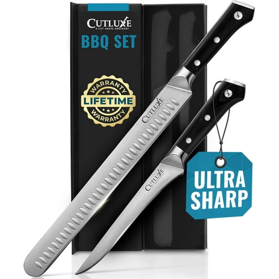 Carving Knife Set for BBQ & Brisket – Razor Sharp German Steel Slicing and Boning Meat Cutting, Full Tang Ergonomic Handle, Grilling Gifts Men Artisan Series