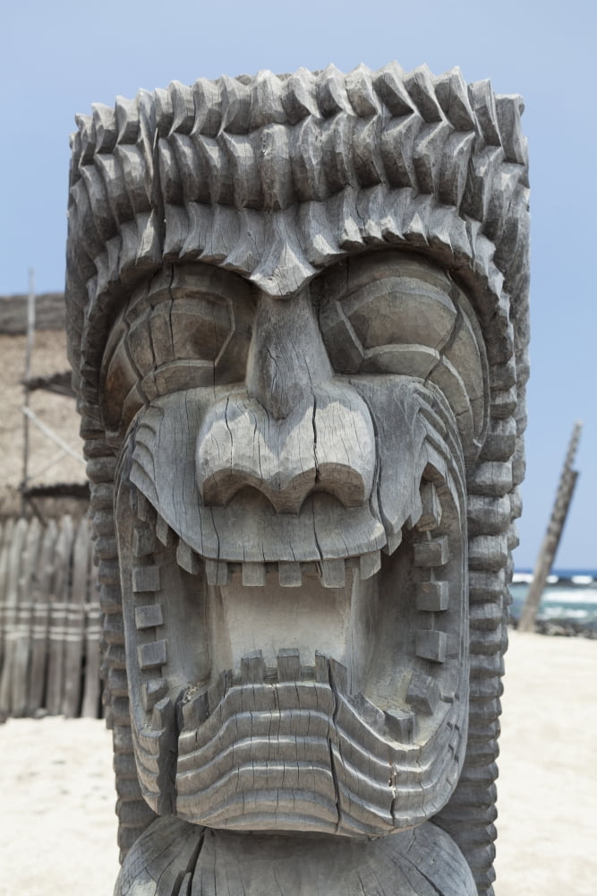 Carving of a face in City of Refuge National Historical Park Big Island Hawaii United States of America Canvas Art - Peter French Design Pics (24 x 38)