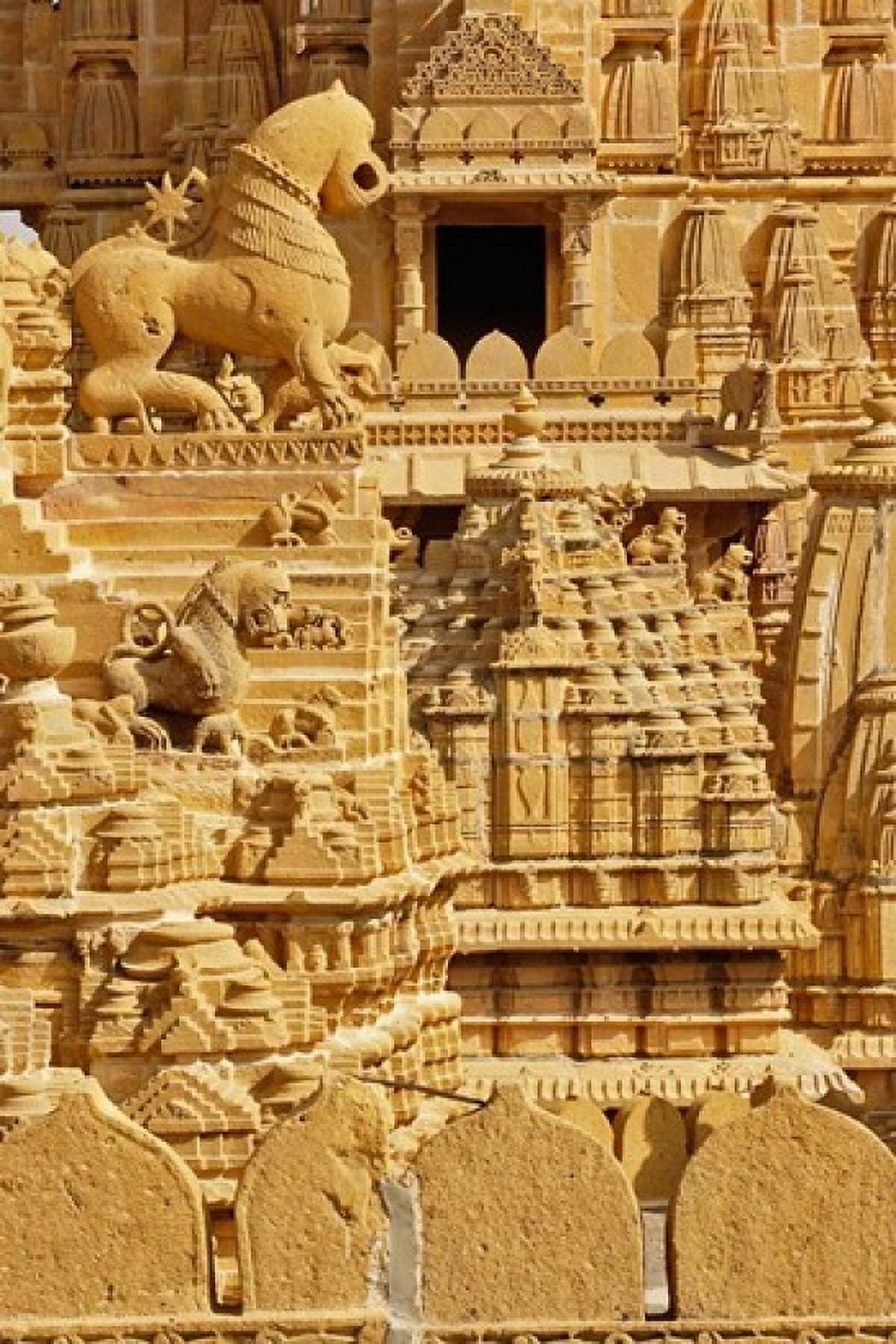 Carvings on Jain Temple Jaisalmer India Canvas Art - Adam Jones DanitaDelimont (23 x 35)