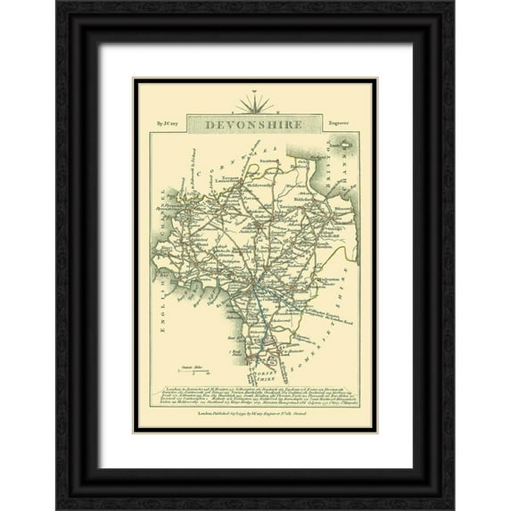Cary 23x32 Black Ornate Wood Framed with Double Matting Museum Art Print Titled - Devonshire County England - Cary 1792