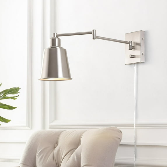 JONATHAN Y Cary 5.75" Iron Contemporary Swing Arm LED Wall Sconce, Nickel
