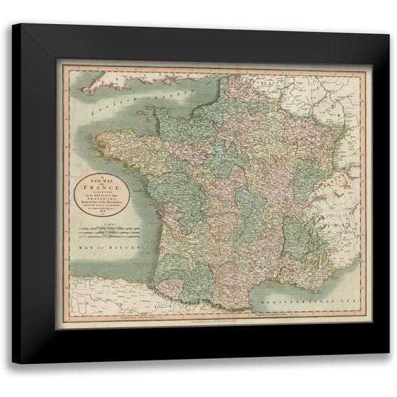 Cary, John 14x12 Black Modern Framed Museum Art Print Titled - Vintage Map of France