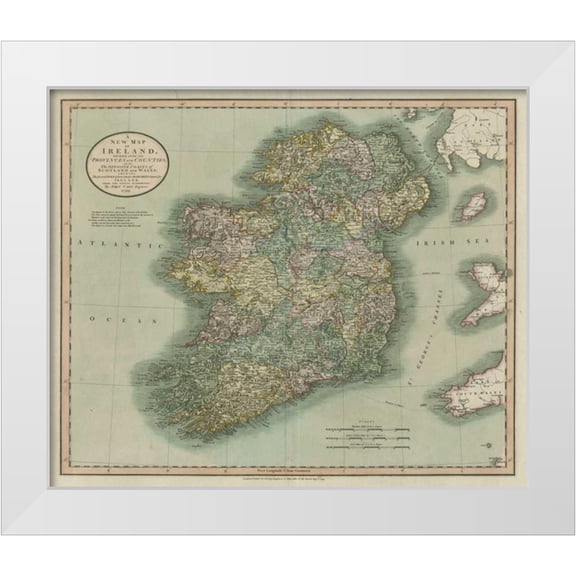 Cary, John 14x12 White Modern Wood Framed Museum Art Print Titled - Vintage Map of Ireland