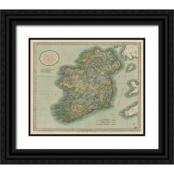 Cary, John 30x26 Black Ornate Wood Framed with Double Matting Museum Art Print Titled - Vintage Map of Ireland