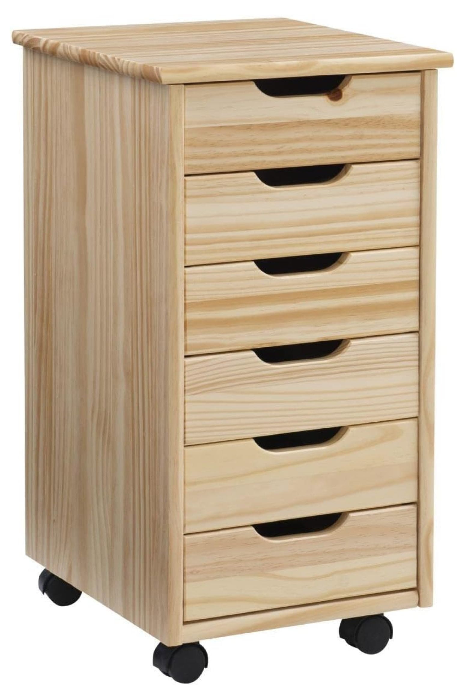 Natural Wood 6-Drawer Rolling Storage Cart
