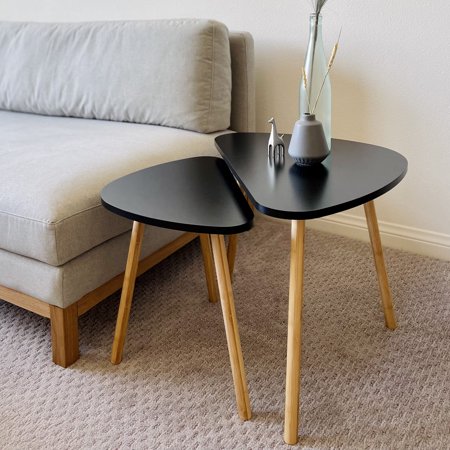 Caryl Modern Contemporary Triangle Nesting Tables, Set of 2, Black