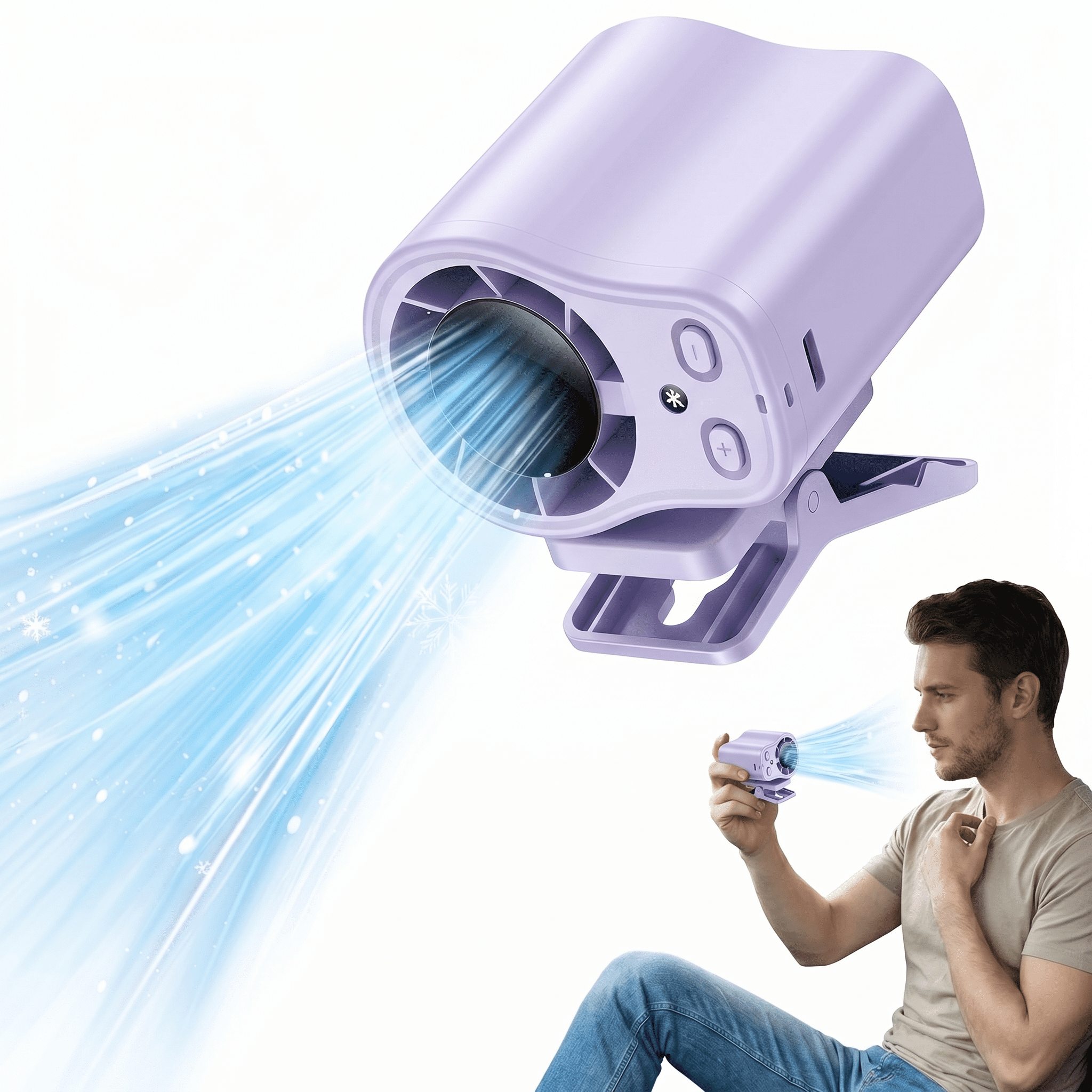 Carzlab Portable Clip On Car AC Air Conditioner Fan, 3 Speed Cold Air Blowing Car A/C Cooling Fan for Car Seat Dashboard Road Trip Camping, Aire Acondicionado para Carro(A-Purple)