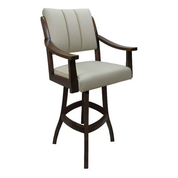 Casa 30" Solid Wood Bar Stool - Ocean Beige Vinyl - Brown Honey