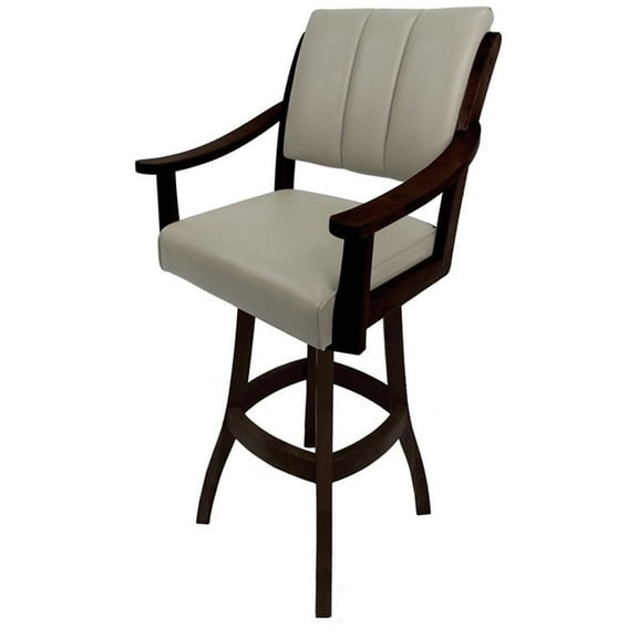 Casa 30" Solid Wood Bar Stool - Ocean Beige Vinyl - Dark Walnut