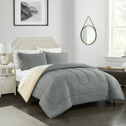 Casa 7-Piece Solid Reversible Comforter Set With Bonus Sheets, Charcoal, Queen