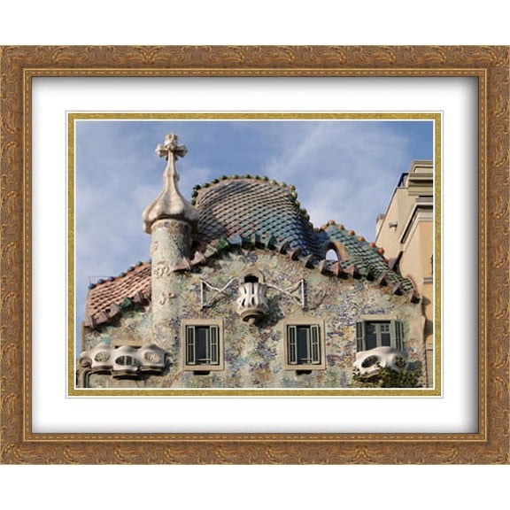Casa Batllo, Barcelona, Spain 2x Matted 34x28 Large Gold Ornate Framed Art Print by The Cityscape Art Print Series