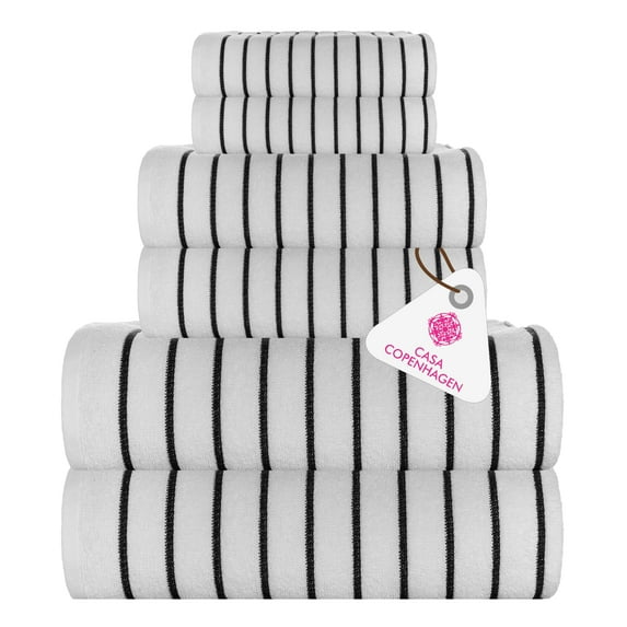 Casa Copenhagen Ecstatic Designed in Denmark 600 gsm Hotel & Spa, Kitchen & Bath Set of 6 Egyptian Cotton Towels - 2 Bath Towels, 2 Hand Towels, 2 Washcloths - White