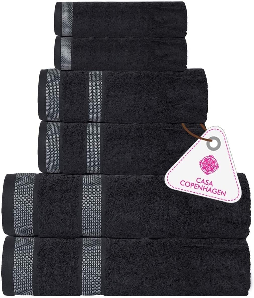 Casa Copenhagen Solitaire 6 Pieces Towel Set- Pine Grey, 600 GSM 2 Bath Towel 2 Hand Towel 2 Washcloth, Designed in Denmark Made Of Soft Egyptian Cotton for Bathroom, kitchen & Shower