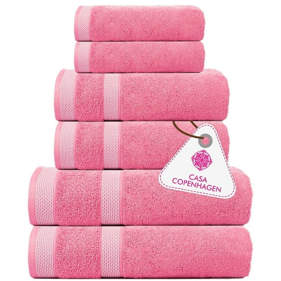Casa Copenhagen Solitaire 6 Pieces Towel Set- Pink, 600 GSM 2 Bath Towel 2 Hand Towel 2 Washcloth, Designed in Denmark Made Of Soft Egyptian Cotton for Bathroom, kitchen & Shower