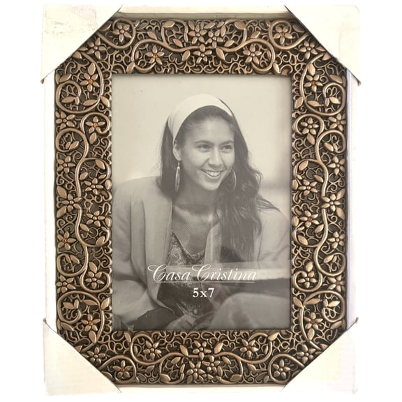 Casa Cristina 5x7 inch Art Deco Picture Frame, Gold Scroll with Gems Photo Frame