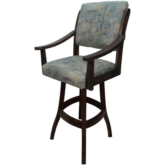 Extra Tall Solid Wood Bar Stool Casa 34" Seat - Poet Sky Blue Fabric - Brown
