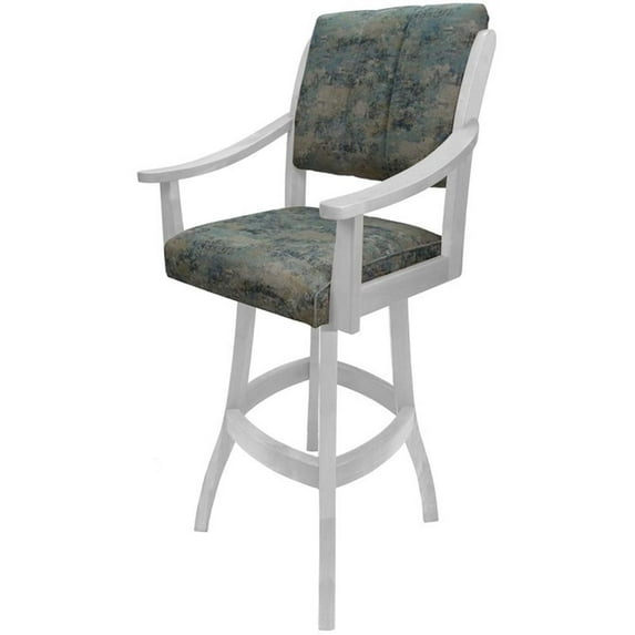 Extra Tall Solid Wood Bar Stool Casa 34" Seat - Poet Sky Blue Fabric - White
