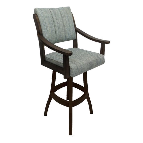 Extra Tall Solid Wood Stool Casa 34" Seat - Aquatint Teal Fabric - Brown Wood