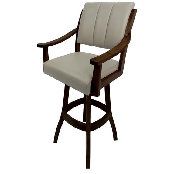 Casa Extra Tall 34" Solid Wood Bar Stool - Ocean Beige Vinyl - Brown