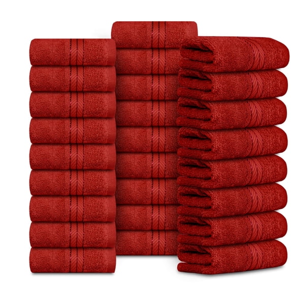 Casa Lino 26Pcs Washcloths (12" x 12") - 100% Cotton, 400GSM, Ultra Soft & Highly Absorbent (Red)