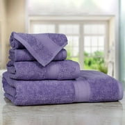 Casa Lino 4Pc Bath Towel Set | 100% Cotton, 1 Bath Towel, 2 Wash Cloth, 1 Hand Towels | Purple