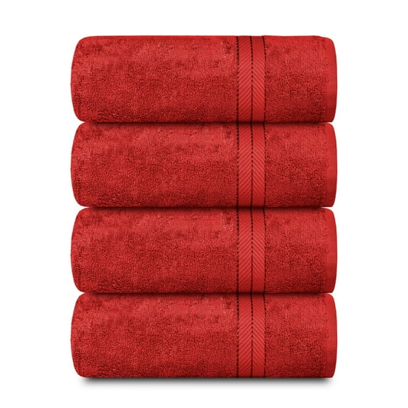 Casa Lino 4Pc Premium Bath Towels (54" x 27") - 100% Cotton, 400GSM, Ultra Soft & Absorbent (Red)
