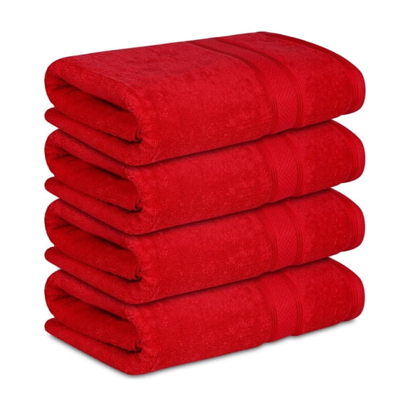 Casa Lino 4Pc Premium Bath Towels (54" x 27") - 100% Cotton, 400GSM, Ultra Soft & Absorbent (Red)